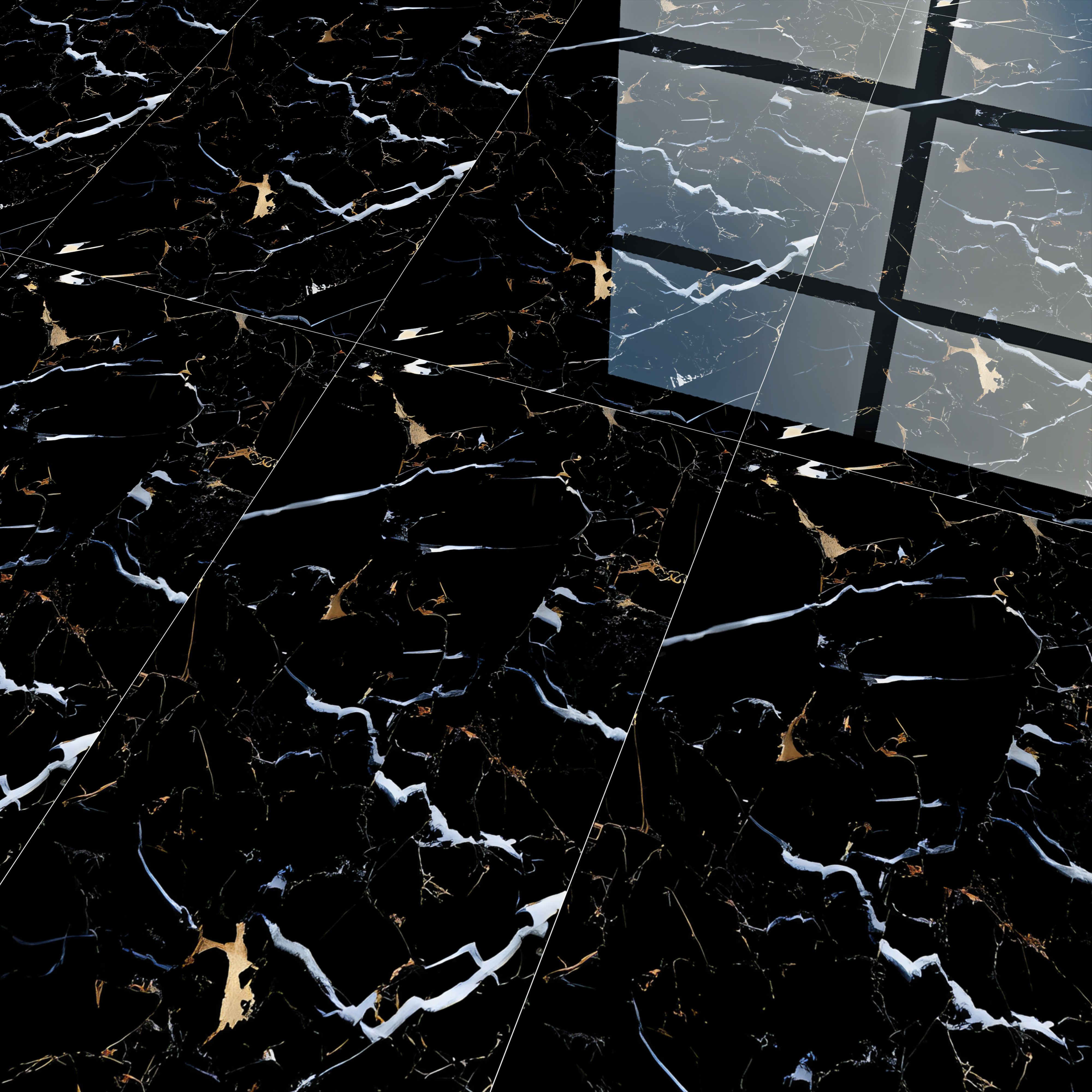 Marble Portoro Wall & Floor Tile TL 07502 Jet Black 4 ft x 2 ft High Gloss Finish Vitrified Tile - 9 mm | Suitable For Living Room, Bedroom, Dining