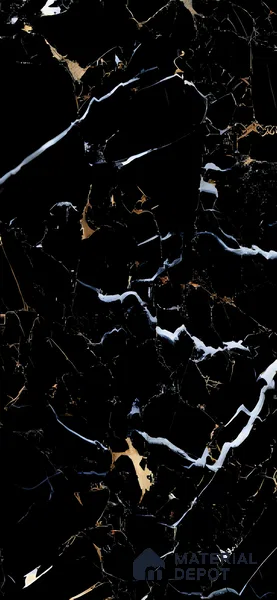Marble Portoro Wall & Floor Tile TL 07502 Jet Black 4 ft x 2 ft High Gloss Finish Vitrified Tile - 9 mm | Suitable For Living Room, Bedroom, Dining