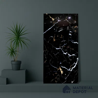 Marble Portoro Wall & Floor Tile TL 07502 Jet Black 4 ft x 2 ft High Gloss Finish Vitrified Tile - 9 mm | Suitable For Living Room, Bedroom, Dining