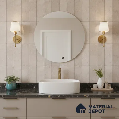 Beige Stone Wall Tile TL 07514  Dragface Crema 2 ft x 1 ft Ceramic Glossy Finish - 8 mm |  Suitable for Living Room, Bedroom, Bathroom