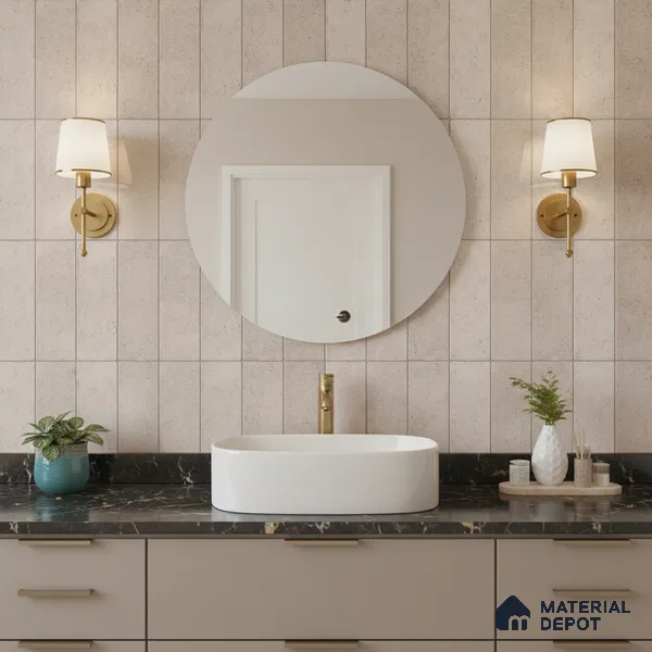 Beige Stone Wall Tile TL 07514  Dragface Crema 2 ft x 1 ft Ceramic Glossy Finish - 8 mm |  Suitable for Living Room, Bedroom, Bathroom