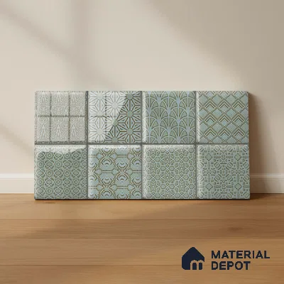 Green Highlighter Wall Tile TL 07515 B Plaid Deep Aqua Decor 2 ft x 1 ft Ceramic Glossy Finish - 8 mm | Suitable For Kitchen, Bathroom & Accent/Feature Wall