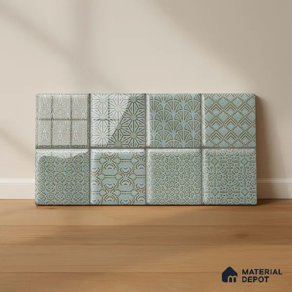Green Highlighter Wall Tile TL 07515 B Plaid Deep Aqua Decor 2 ft x 1 ft Ceramic Glossy Finish - 8 mm | Suitable For Kitchen, Bathroom & Accent/Feature Wall