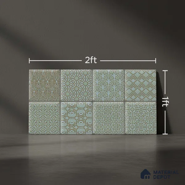 Green Highlighter Wall Tile TL 07515 B Plaid Deep Aqua Decor 2 ft x 1 ft Ceramic Glossy Finish - 8 mm | Suitable For Kitchen, Bathroom & Accent/Feature Wall