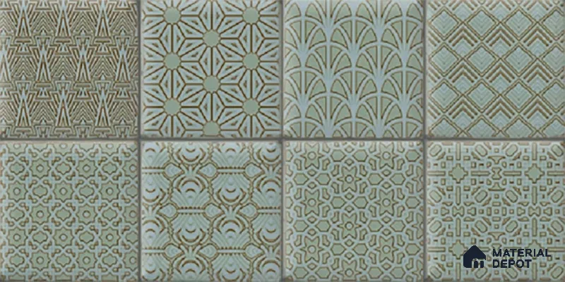 Green Highlighter Wall Tile TL 07515 B Plaid Deep Aqua Decor 2 ft x 1 ft Ceramic Glossy Finish - 8 mm | Suitable For Kitchen, Bathroom & Accent/Feature Wall