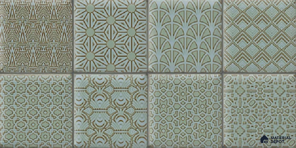 Green Highlighter Wall Tile TL 07515 B Plaid Deep Aqua Decor 2 ft x 1 ft Ceramic Glossy Finish - 8 mm | Suitable For Kitchen, Bathroom & Accent/Feature Wall