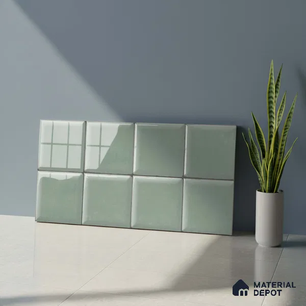 Faux Subway Look Glossy Finish Green Ceramic Wall Tile | TL 07515 C 2 ft x 1 ft - 8 mm | Suitable For Kitchen & Bathroom