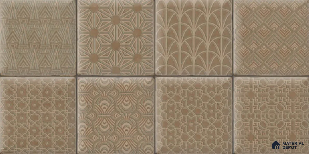 Brown Highlighter Wall Tile TL 07515 D Plaid Walnut Decor 2 ft x 1 ft Ceramic Glossy Finish - 8 mm | Suitable For Kitchen, Bathroom & Accent/Feature Wall