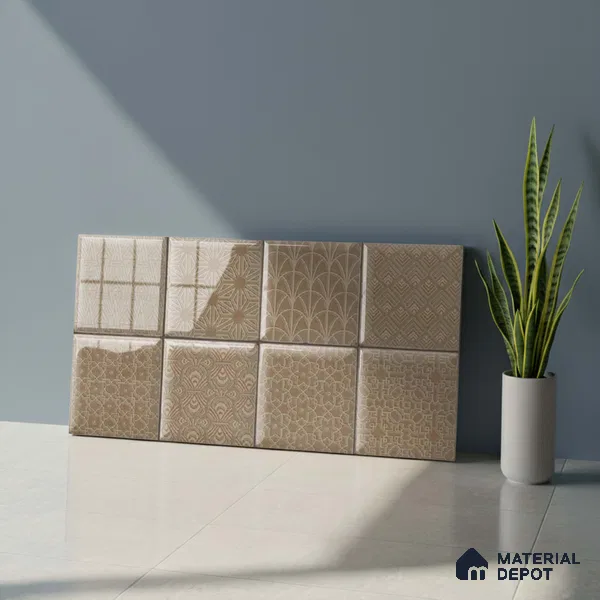 Brown Highlighter Wall Tile TL 07515 D Plaid Walnut Decor 2 ft x 1 ft Ceramic Glossy Finish - 8 mm | Suitable For Kitchen, Bathroom & Accent/Feature Wall