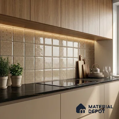 Brown Highlighter Wall Tile TL 07515 D  Plaid Walnut Decor 2 ft x 1 ft Ceramic Glossy Finish - 8 mm |  Suitable for Living Room, Bedroom, Bathroom (Sample)