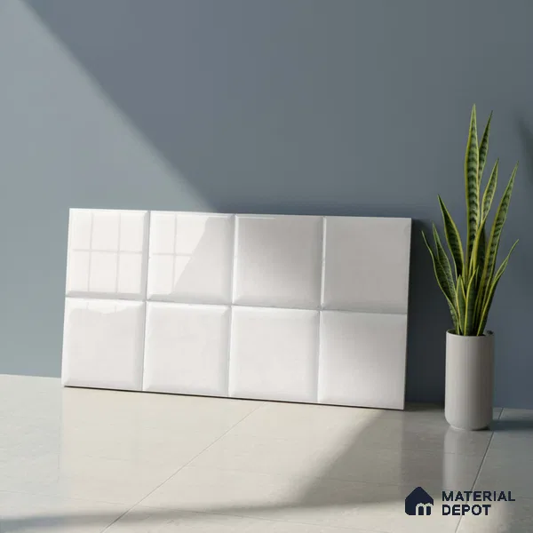 Faux Subway Look Glossy Finish White Ceramic Wall Tile | TL 07515 2 ft x 1 ft - 8 mm | Suitable For Kitchen & Bathroom