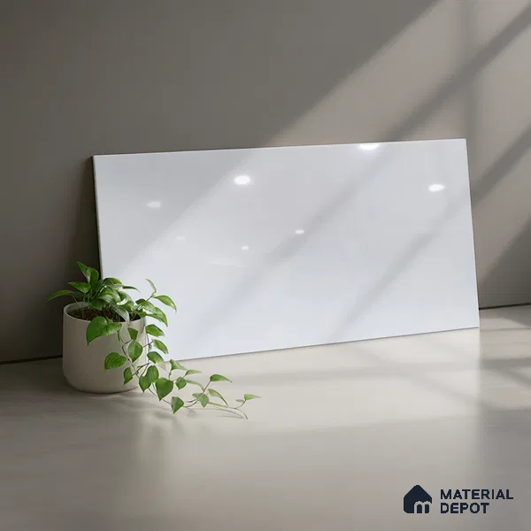 Plain Wall Tile TL 07517 Cool White 2 ft x 1 ft Glossy Finish Ceramic Tile - 9 mm | Suitable For Kitchen, Bathroom, Backsplash
