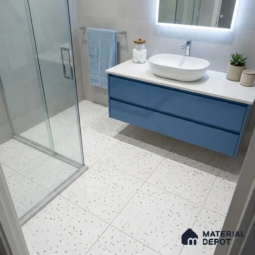 Terrazzo Floor & Wall Tile TL 07519 Lunar Specks 2 ft x 2 ft Rustic Carving Matte Finish Vitrified Tile - 9 mm | Suitable For Living Room, Bedroom, Bathroom, Kitchen & Dining