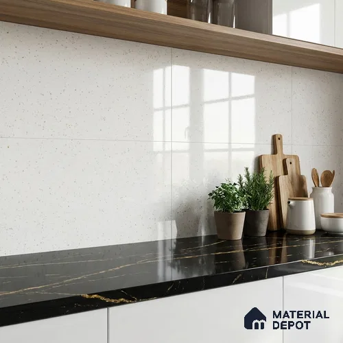 Cream Marble Wall Tile TL 07523 Lustra 3032 Tab L 2 ft x 1 ft Ceramic Glossy Finish - 9 mm | | Suitable for Living Room, Bedroom, Bathroom