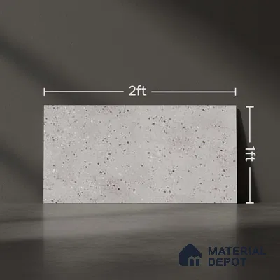 Grey Stone Wall Tile TL 07524 F Lustra Terrazzo Grey 2 ft x 1 ft Ceramic Carving Satin Finish - 9 mm |  | Suitable for Living Room, Bedroom, Bathroom
