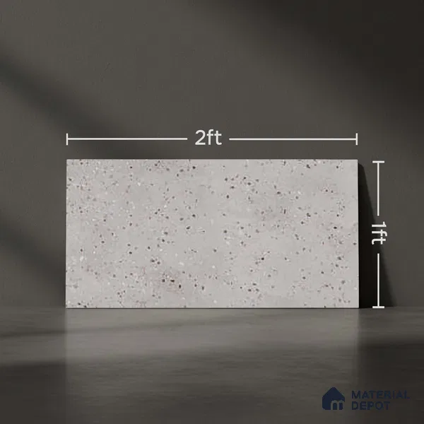 Grey Stone Wall Tile TL 07524 F Lustra Terrazzo Grey 2 ft x 1 ft Ceramic Carving Satin Finish - 9 mm | | Suitable for Living Room, Bedroom, Bathroom