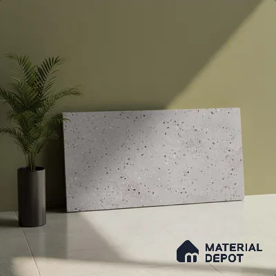 Grey Stone Wall Tile TL 07524 F Lustra Terrazzo Grey 2 ft x 1 ft Ceramic Carving Satin Finish - 9 mm |  | Suitable for Living Room, Bedroom, Bathroom