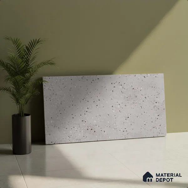 Grey Stone Wall Tile TL 07524 F Lustra Terrazzo Grey 2 ft x 1 ft Ceramic Carving Satin Finish - 9 mm | | Suitable for Living Room, Bedroom, Bathroom