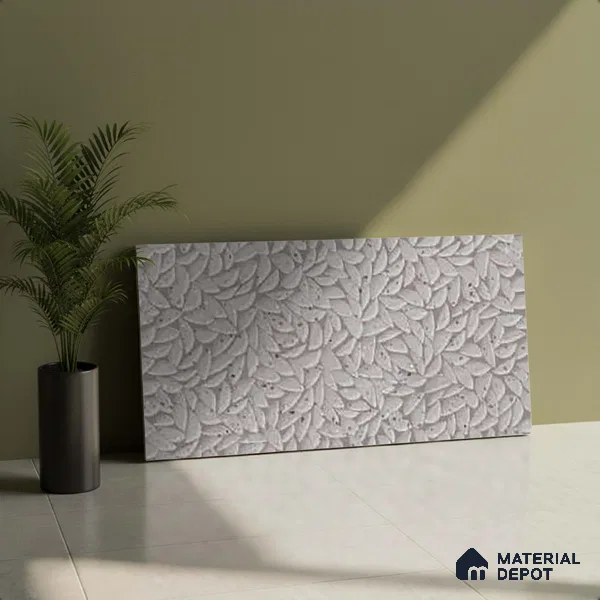 Grey Highlighter Wall Tile TL 07524 G Lustra Terrazzo Grey Decor 2 ft x 1 ft Ceramic Carving Satin Finish - 9 mm | Suitable For Kitchen Backsplash, Bathroom & Basin Accent