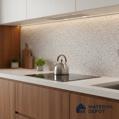 Grey Highlighter Wall Tile TL 07524 G Lustra Terrazzo Grey Decor 2 ft x 1 ft Ceramic Carving Satin Finish - 9 mm | Suitable For Kitchen Backsplash, Bathroom & Basin Accent
