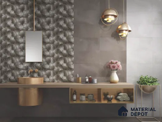 Grey Highlighter Wall Tile TL 07528 C Lustra Brilliant Forest Decor 2 ft x 1 ft Ceramic Glossy Finish - 9 mm | Suitable For Kitchen, Bathroom & Accent/Feature Wall