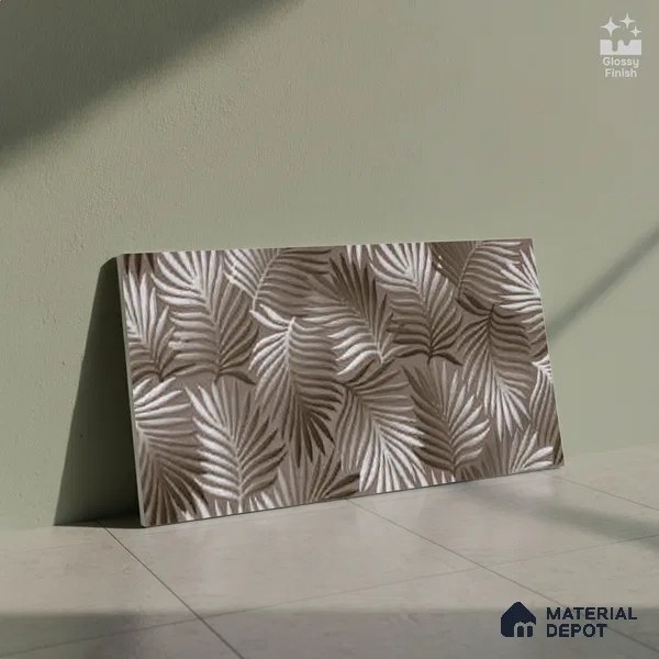 Grey Highlighter Wall Tile TL 07528 C Lustra Brilliant Forest Decor 2 ft x 1 ft Ceramic Glossy Finish - 9 mm | Suitable For Kitchen, Bathroom & Accent/Feature Wall