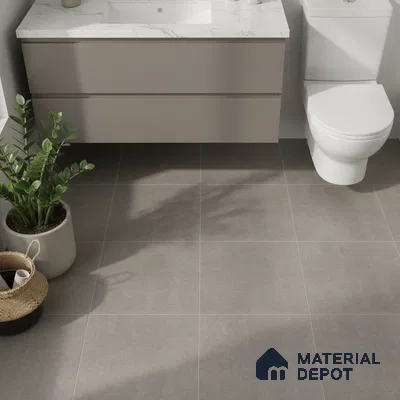 Grey Plain Floor Tile TL 07528 E Lustra Verdant Radiance 1 ft x 1 ft Ceramic Carving Matte Finish - 9 mm |  | Suitable for Living Room, Bedroom, Bathroom