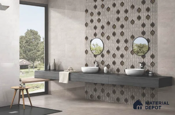 Grey Highlighter Wall Tile TL 07529 B Lustra Aegean Ash 2 ft x 1 ft Ceramic Glossy Finish - 9 mm | Suitable For Kitchen, Bathroom & Accent/Feature Wall