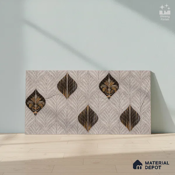 Grey Highlighter Wall Tile TL 07529 B Lustra Aegean Ash 2 ft x 1 ft Ceramic Glossy Finish - 9 mm | Suitable For Kitchen, Bathroom & Accent/Feature Wall