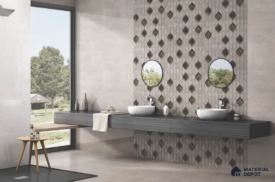 Grey Marble Wall Tile TL 07529 Lustra Aegean White 2 ft x 1 ft Ceramic Glossy Finish - 9 mm |  | Suitable for Living Room, Bedroom, Bathroom