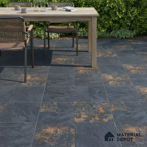 Parking Floor Tile TL 07532 Stonis Black 400x400 mm Matte Finish Vitrified Tile - 12 mm | Pattern Alignment May Vary | 2-3 mm Spacer is Mandatory