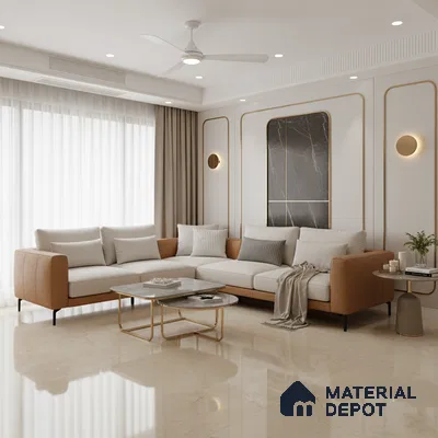 Marble Floor & Wall Tile TL 07536 Bottochino Florito 6 ft x 4 ft Glossy Finish Vitrified Tile - 15 mm | Suitable For living Room, Bedroom, Bathroom | Adhesive and Spacers Must be Used During Installation (Sample)