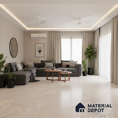 Marble Floor & Wall Tile TL 07537 C Italian Crema Pearl 6 ft x 4 ft Matte Finish Vitrified Tile - 9 mm | Suitable For living Room, Bedroom, Bathroom | Adhesive and Spacers Must be Used During Installation