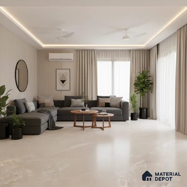 Marble Floor & Wall Tile TL 07537 C Italian Crema Pearl 6 ft x 4 ft Matte Finish Vitrified Tile - 9 mm | Suitable For living Room, Bedroom, Bathroom | Adhesive and Spacers Must be Used During Installation