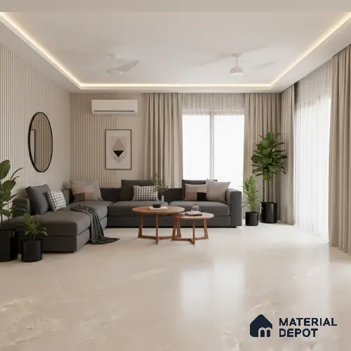 Marble Floor & Wall Tile TL 07537 C Italian Crema Pearl 6 ft x 4 ft Matte Finish Vitrified Tile - 9 mm | Suitable For living Room, Bedroom, Bathroom | Adhesive and Spacers Must be Used During Installation