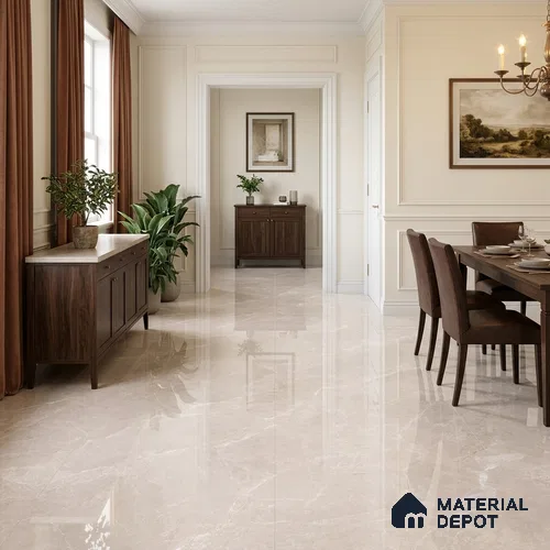Marble Floor & Wall Tile TL 07537 F Italian Crema Endless 6 ft x 4 ft Pearl Finish Vitrified Tile - 9 mm | Suitable For Living Room, Bedroom & Dining Area