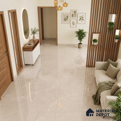 Marble Floor & Wall Tile TL 07537 F Italian Crema Endless 6 ft x 4 ft Pearl Finish Vitrified Tile - 9 mm | Suitable For Living Room, Bedroom & Dining Area