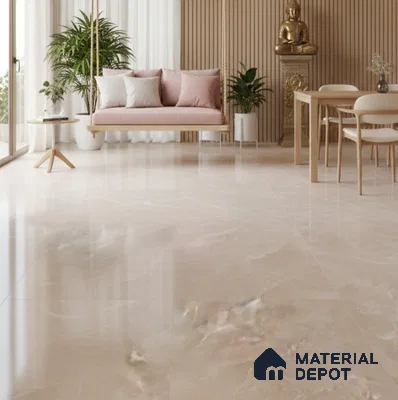 Marble Floor & Wall Tile TL 07537 Italian Crema 6 ft x 4 ft Glossy Finish Vitrified Tile - 15 mm | Suitable For living Room, Bedroom, Bathroom | Adhesive and Spacers Must be Used During Installation (Sample)