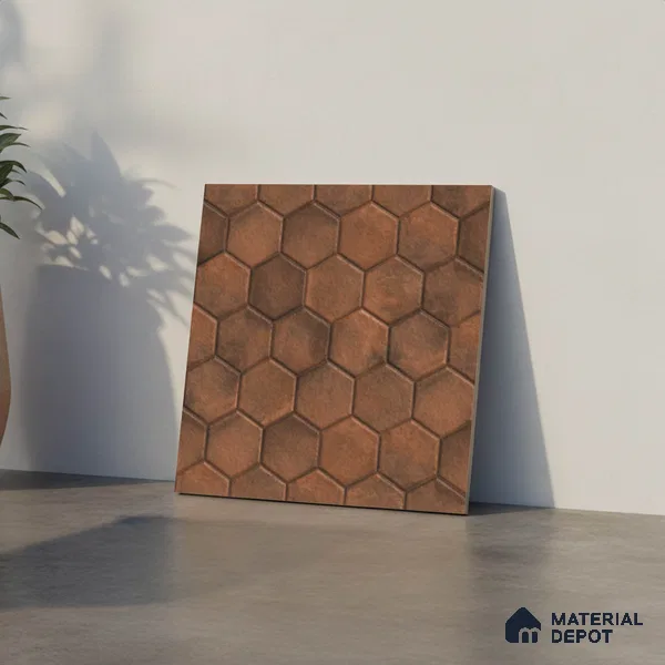 Hexagonal Floor Tile TL 07539 Essa Bronze 16 x 16 inch Texture Finish Vitrified Tile - 12 mm | Suitable for Parking, Outdoor & Bathroom | Pattern Alignment May Vary | 2-3 mm Spacer is Mandatory