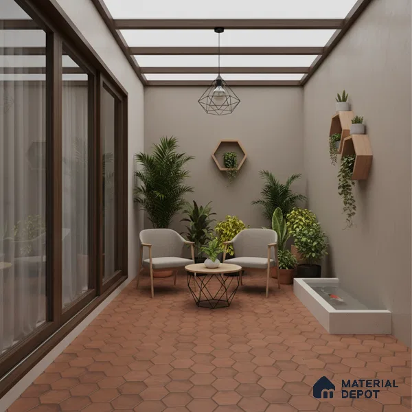 Hexagonal Floor Tile TL 07539 Essa Bronze 16 x 16 inch Texture Finish Vitrified Tile - 12 mm | Suitable for Parking, Outdoor & Bathroom | Pattern Alignment May Vary | 2-3 mm Spacer is Mandatory (Sample)