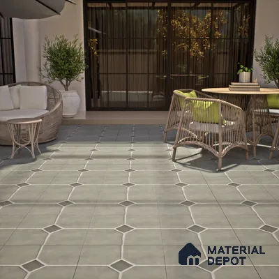 Stone Floor Tile TL 07540 Soapstone Olive 16 x 16 inch Texture Finish Vitrified Tile - 12 mm | Suitable for Parking, Outdoor & Bathroom | Pattern Alignment May Vary | 2-3 mm Spacer is Mandatory