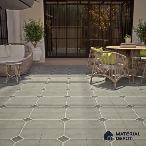 Stone Floor Tile TL 07540 Soapstone Olive 16 x 16 inch Texture Finish Vitrified Tile - 12 mm | Suitable for Parking, Outdoor & Bathroom | Pattern Alignment May Vary | 2-3 mm Spacer is Mandatory