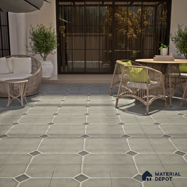 Stone Floor Tile TL 07540 Soapstone Olive 16 x 16 inch Texture Finish Vitrified Tile - 12 mm | Suitable for Parking, Outdoor & Bathroom | Pattern Alignment May Vary | 2-3 mm Spacer is Mandatory