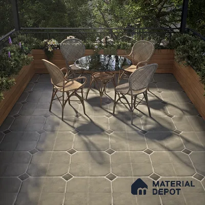 Stone Floor Tile TL 07540 Soapstone Olive 16 x 16 inch Texture Finish Vitrified Tile - 12 mm | Suitable for Parking, Outdoor & Bathroom | Pattern Alignment May Vary | 2-3 mm Spacer is Mandatory