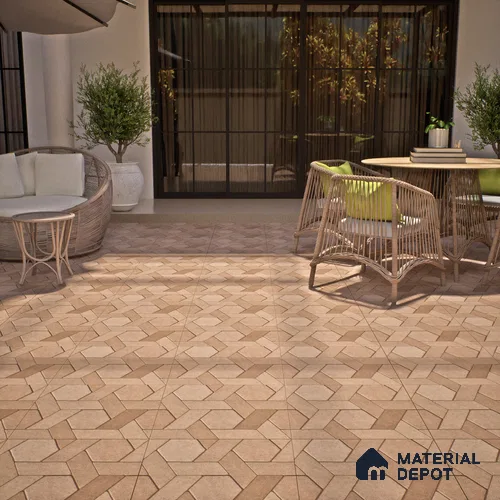 TL 07541 Hexagon Interlock 16 x 16 inch Anti Skid Matte Finish Vitrified Floor Tile - 12 mm | Pattern Alignment May Vary | 2-3 mm Spacer is Mandatory
