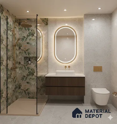 Tropical Wall Tile TL 07545 C Monstera Grey Decor B 4 ft x 2 ft Designer Tiles Vitrified Matte Finish - 9 mm | Suitable for Bathroom, Accent/Feature Wall, Basin Area