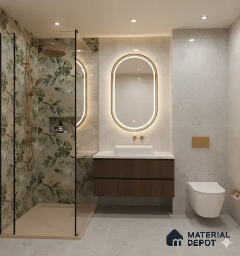 Tropical Wall Tile TL 07545 C Monstera Grey Decor B 4 ft x 2 ft Designer Tiles Vitrified Matte Finish - 9 mm Suitable For Living Room, Bedroom, Bathroom, Dining