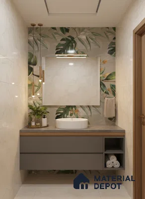 Tropical Wall Tile TL 07545 C Monstera Grey Decor B 4 ft x 2 ft Designer Tiles Vitrified Matte Finish - 9 mm | Suitable for Bathroom, Accent/Feature Wall, Basin Area