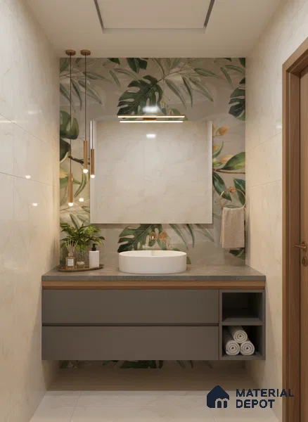 Tropical Wall Tile TL 07545 C Monstera Grey Decor B 4 ft x 2 ft Designer Tiles Vitrified Matte Finish - 9 mm | Suitable for Bathroom, Accent/Feature Wall, Basin Area