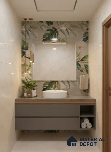 Tropical Wall Tile TL 07545 C Monstera Grey Decor B 4 ft x 2 ft Designer Tiles Vitrified Matte Finish - 9 mm | Suitable for Bathroom, Accent/Feature Wall, Basin Area